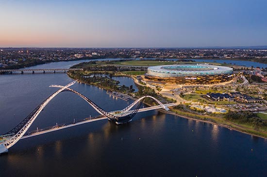 Optus Stadium and Matagarup Bridge, Burswood